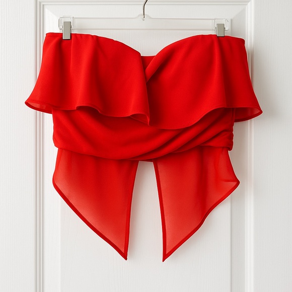 Strapless Ruffle Chiffon Crop Top - Picture 1 of 4